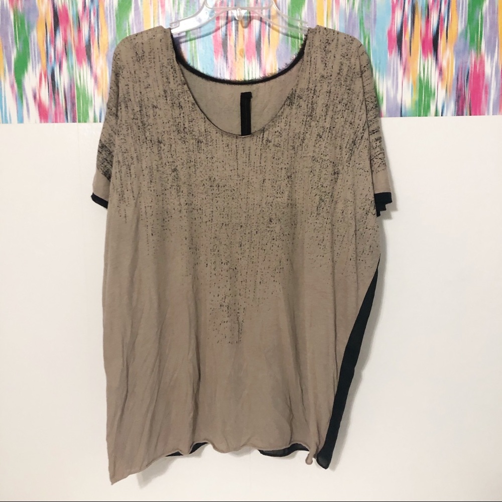 Improvd tan and black blouse, sheer back